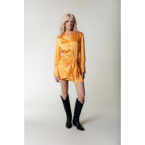 Colourful Rebel - Mette Satin Wrap Jurk - Oranje - Dames