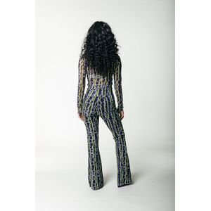 Colourful Rebel - Tie Dye Stripes Mesh Flare Pants - Multicolor - 95% Polyester