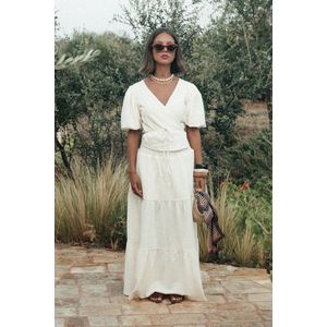 Dewi - Knitted Structure Smock - Lange Rok - Off White - 95% Polyester, 5% Elastaan