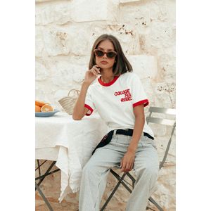 Colourful Rebel - Logo Wave Ringer Boxy Tee - Rood - T-shirt