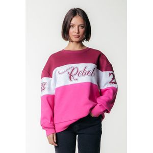 Colourful Rebel - Boxy Sweat - Donkerrood/Wit/Felroze - Oversized