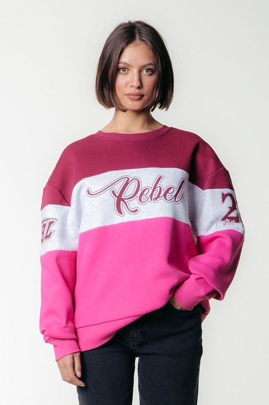 Colourful Rebel - Boxy Sweat - Donkerrood/Wit/Felroze - Oversized