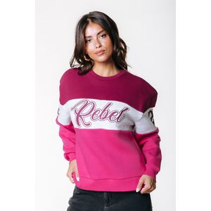 Colourful Rebel - Boxy Sweat - Donkerrood/Wit/Felroze - Oversized
