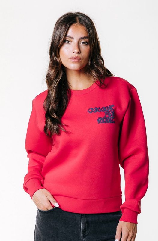 Colourful Rebel - Logo Wave Relaxed Sweat - Felrood - Sweater