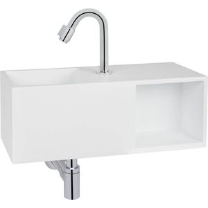 Saqu Escape fonteinset met chromen kraan rechts solid surface mat wit