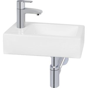 Saqu Trento fonteinset met chromen kraan links glanzend wit keramiek