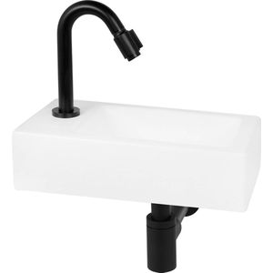 Saqu Trento fonteinset met mat zwarte kraan links glanzend wit keramiek