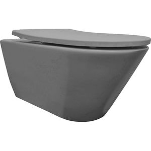 Saqu Hangtoilet - met Softclose Toiletbril 36x52x35 cm - Voorgemonteerd - Grijs - WC Pot - Toiletpot - Hangend Toilet