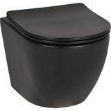 Saqu Please Compact Hangtoilet - met Softclose Toiletbril 36x48x32 cm - Voorgemonteerd - Mat Zwart - WC Pot - Toiletpot - Hangend Toilet