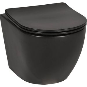 Saqu Please compact hangtoilet met softclose toiletbril 36x48x32cm mat zwart