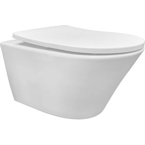 Saqu Hangtoilet - met Softclose Toiletbril 36x52x35 cm - Voorgemonteerd - Wit - WC Pot - Toiletpot - Hangend Toilet