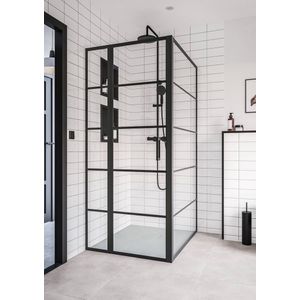 Saqu Miralo industriële douchecabine met draaideur incl. antikalk 90x90x200cm mat zwart