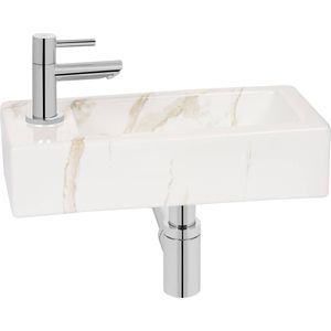 Saqu Basin fonteinset met chromen kraan links marmerlook