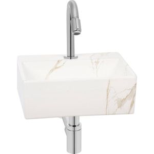 Saqu Basin fonteinset met chromen kraan marmerlook