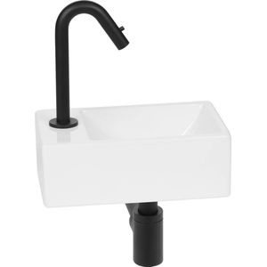 Saqu Inspire fonteinset met mat zwarte kraan links glanzend wit keramiek