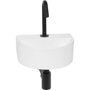 Saqu Side fonteinset met mat zwarte kraan glanzend wit keramiek