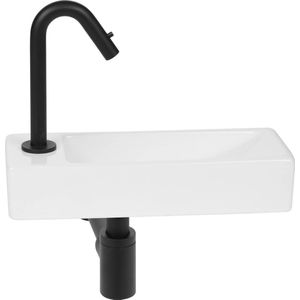 Saqu Wave fonteinset met mat zwarte kraan links glanzend wit keramiek