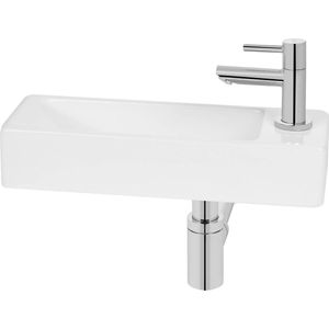 Saqu Wave fonteinset met chromen kraan rechts glanzend wit keramiek