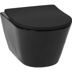Saqu Wash Hangtoilet - met Bidet Functie en Toiletbril - Mat Zwart - WC Pot - Toiletpot - Hangend Toilet