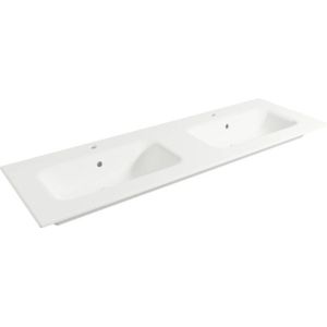 Saqu Fluente Wastafelblad 2 bakken 2 krg 141x46x1 cm Glans Wit