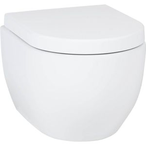 Saqu Home Compact en Randloos Hangtoilet - met Tornado Flush en Quickrelease Toiletbril - Glans Wit - WC Pot - Toiletpot - Hangend Toilet
