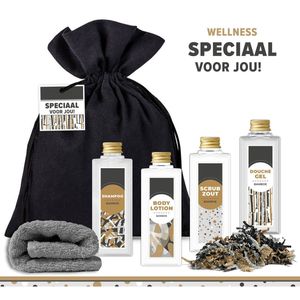 Geschenkset ""Speciaal voor jou"" - 6 Producten - 600 gram | Cadeautje voor hem - Giftsetje man - Verjaardag - Vader - Vriend - Bodylotion - Douchegel - Scrubzout - Shampoo - Bamboe