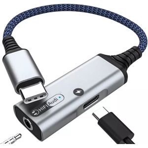 Xtabarya 2-In-1 Usb C Tot 3.5 Mm jack Adapter met Hifi Dac Type C Pd 60W Opladen Vrouwelijke Usb C PD2.0 Snel Opladen -Grijs