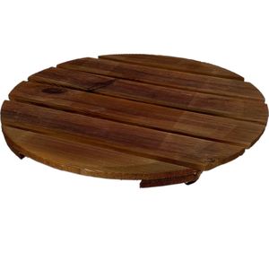 AMISHOUT - Houten plantentrolley op wieltjes, diameter 60cm - rond - bruin