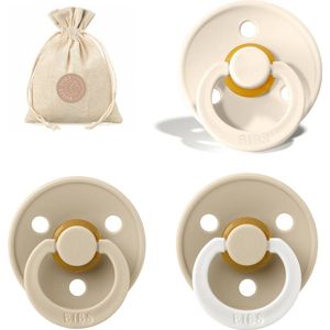 BIBS spenen T2 met speenzakje | Ivory, Vanilla, Vanilla Glow in the dark | 6 tot 18 maanden