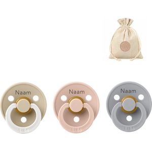 BIBS fopspenen met naam - T2 - Blush, Cloud & glow Vanilla- 6-18 maanden - spenen - speen - fopspeen - BolleToet speenzakje