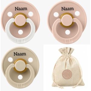 BIBS fopspenen met naam -T2 - Blush, vanilla en glow in the dark blush - 6-18 maanden -spenen - speen - fopspeen - BolleToet speenzakje