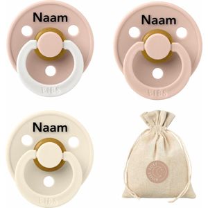 BIBS fopspenen met naam - T1 - Blush, Ivory & Blush Glow - 0/6 maanden - spenen - speen - fopspeen - BolleToet speenzakje
