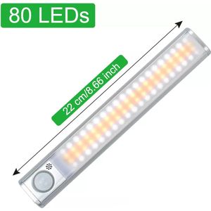 TLVX Led lamp met bewegingssensor en lichtsensor | Draadloos | Accu USB Oplaadbaar | LED Sensor lamp | Beweging sensor | Licht sensor | Dimbaar | Light Motion Sensor | 22 CM | 80 leds | Nacht Lamp LED | Magneet strip | Kastverlichting | LED-strip