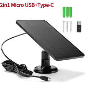 TLVX Zonnepaneel Waterproof Micro USB / Type C aansluiting / Extern Solar Panel / Voor Eufy / Ring / Cams / Oplader Bewakingscamera / Deurbel / 10W / 5V / IP65 / Zonnecel oplader outdoor / 1 stuks