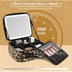 yermin beauty- make-up tas- makeup tas met led spiegel- makeup organizer - makeup tas met ingebouwde led spiegel- beautycase - zwart (Panther print)