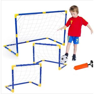 Ilso voetbaldoelen set - 2-in-1 doel - 53 x 32 x 38 CM - pomp - bal - goal - camping - tuin - voetbal net - blauw