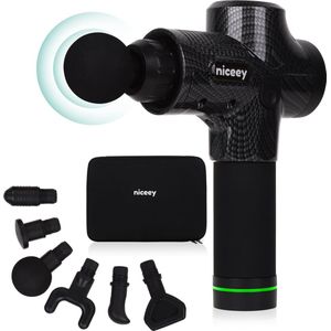 Niceey - Massage Gun Pro - Draadloos - Zwart - 30 Standen - 6 Opzetstukken