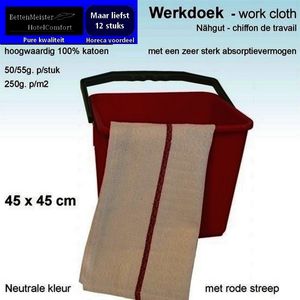 Werkdoekjes - 12 Stuks Ecru met Rood Band 100% Katoen - 45x45cm