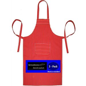 3 Pack Keukenschorten BBQ BIB Apron - Rood gestreept - 70x100