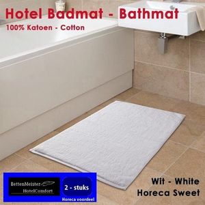 2 Pack Badmat slaapkamer deurmatten 100% katoen 1100g. p/m² Wit 50x80cm - set van 2 stuks