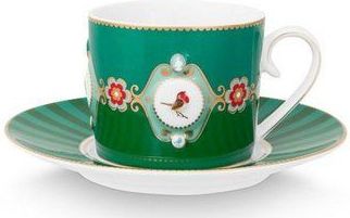 Tasse & Untertasse Pip Studio Love Birds Medaillon Emerald-Green 200 ml