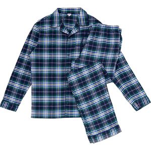 La V Flanel pyjamaset voor dames met geruit patroon Donkerblauw/Groen S