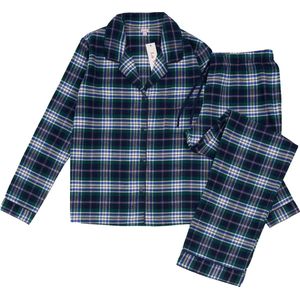 La V Flanel pyjamaset voor dames met geruit patroon Donkerblauw/Groen XL