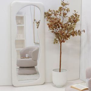 By-Boo - Staande Spiegel Evol - Beige - Bouclé/Dennenhout/Glas