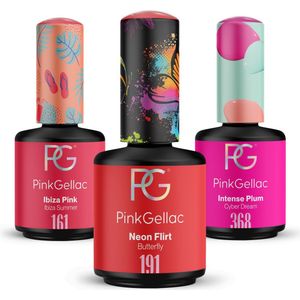 Pink Gellac Gellak Voordeelset met 3 x 15ml Kleuren - 161 Ibiza Pink - 191 Neon Flirt - 368 Intense Plum - Gel Nagellak voor Thuis