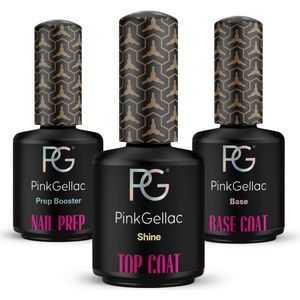Pink Gellac Voordeelset 3 x 15ml - Prep Booster - Base Coat - Shine Topcoat - Gelnagels voor Thuis - Gel Nagellak Set