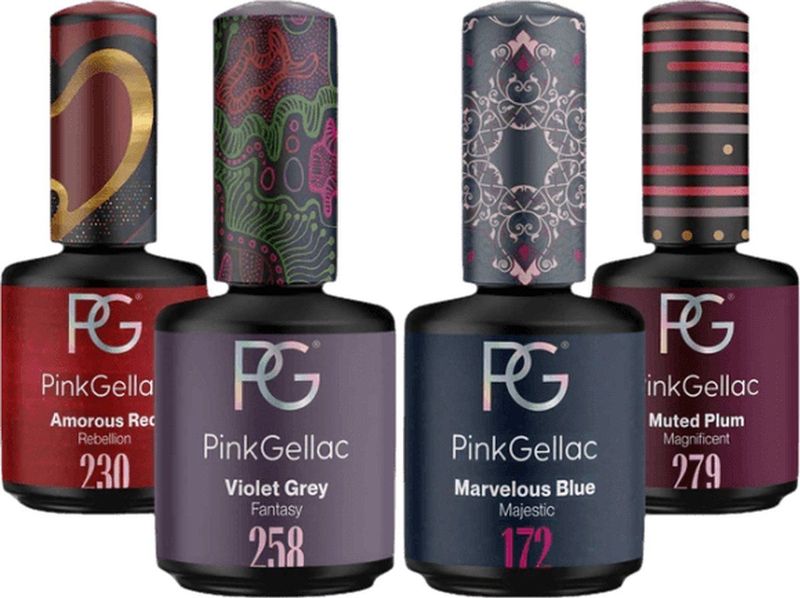 Pink Gellac - Rebellious Colour Set - Nagellak - Rood, Grijs, Blauw, Plum - Vegan, HEMA Vrij