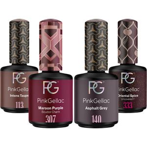 Pink Gellac Gel Nagellak Set - 4 x 15ml Taupe, Paars, Grijs & Glitter Paars - Gellak Set Kleuren - Gel Nagellak Set - Eenvoudig te Gebruiken UV Gellak Kleuren - Nagellak Gemaakt in Nederland