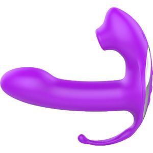 Cupitoys® Luchtdruk vibrator met dildo en butt plug - 3 in 1 - 14,3cm - Paars - 24 standen standen - Vibrators voor vrouwen en mannen - Sex toys voor vrouwen en mannen