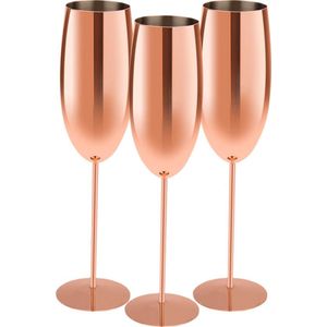 Fjesta© RVS Champagneglazen - 28cl - Roségoud - 3 Stuks